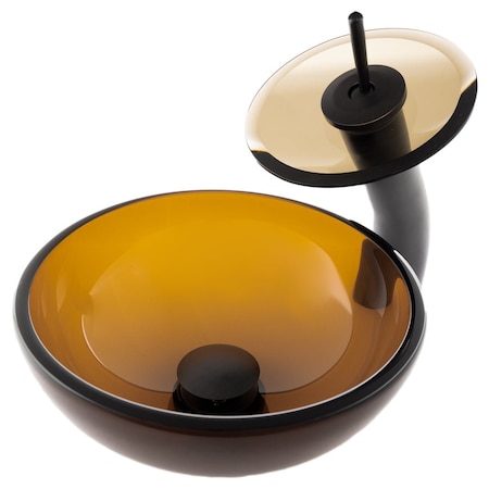 Novatto Clear Tea Mini Glass Vessel Sink and Faucet Set in Oil Rubbed Bronze NSFC-168T-1217003ORB